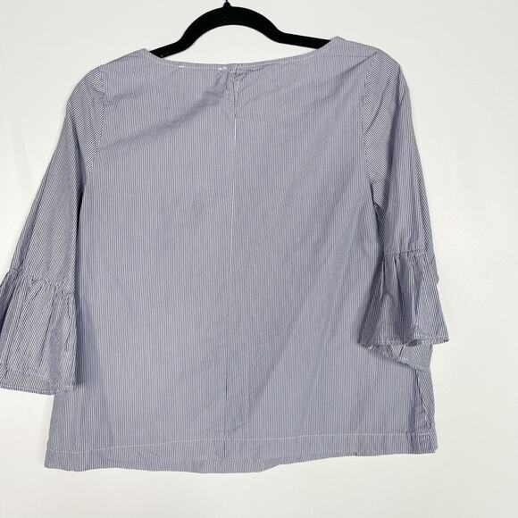 Madewell XSmall XS Blue White Striped Bell Sleeve Blouse Top 3/4 Sleeve Cotton - Picture 2 of 11